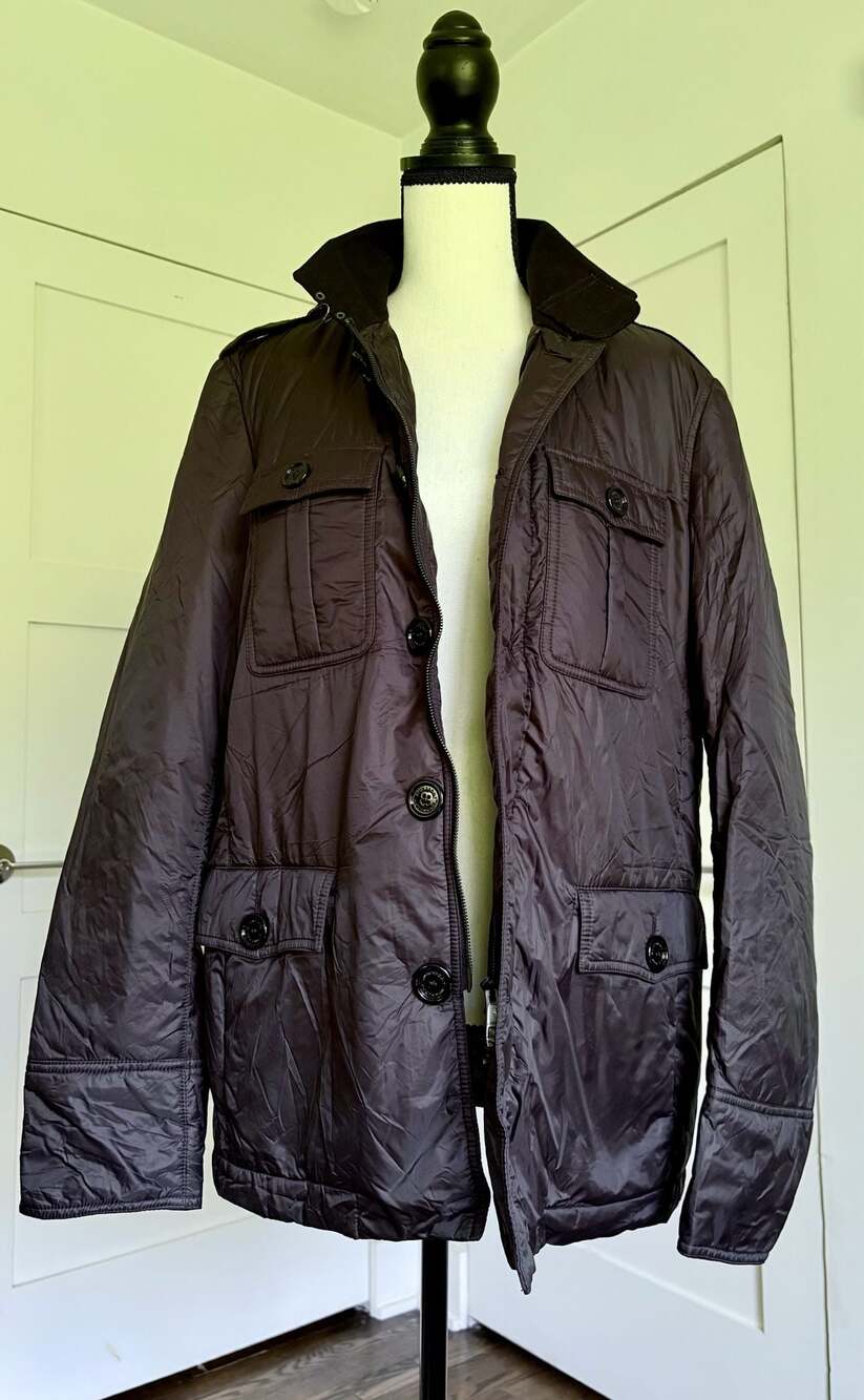 Burberry London Quilted Field Black Jacket Grey Check Lining Size Small Like New